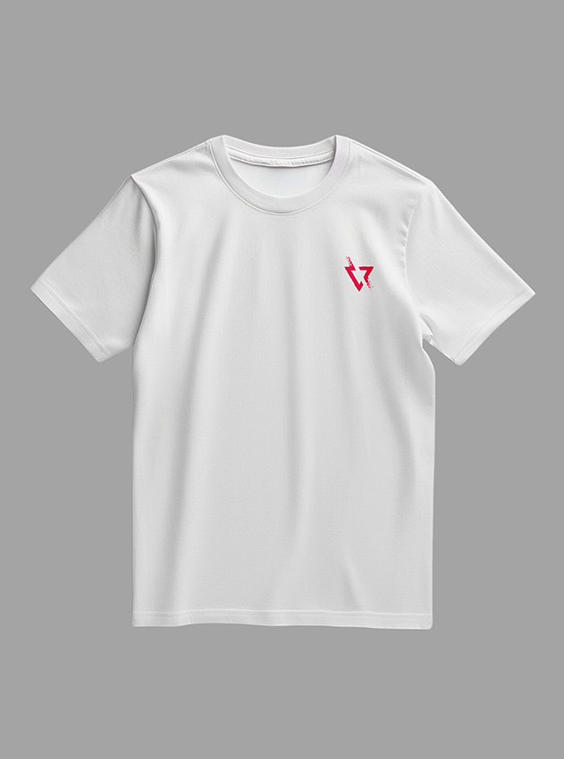 White t-shirt with red phoenix design on front and back against a gray background